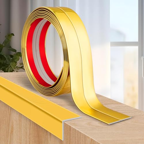Image of inch1 Roll Flexible PVC Golden Wall Molding Trim - Decorative & Protective Caulk Strip for Table Edges, Door Frames, Baseboards, and Corners inch