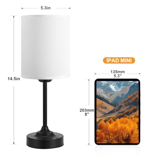 Image of Touch Control Cordlss Table Lamp, USB-C Rechargeable Lamp with Stepless Dimming, 4000mAh Battery Operated Bedside Lamp for Bedroom, Living Room, Night Light & Emergency Lighting, Black, 2 Pack