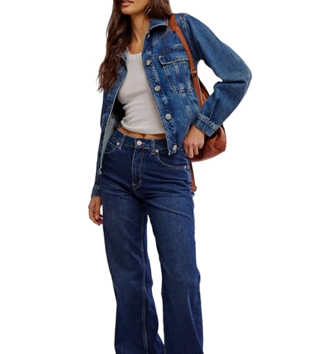 Women's Button Down Long Sleeve Cropped Denim Jean Jacket with Pockets4