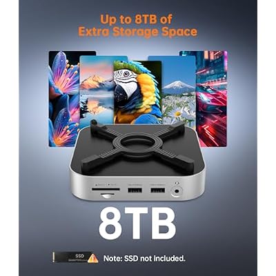 NOVOO Mac mini M4 Dock, Aluminum Mac mini Docking Station for Apple Mac mini M4 / Mac mini M4 Pro, M.2 NVMe 2280 SSD Enclosure, 10Gbps USB-C & USB-A, SD/TF, Audio, One-Press Power, Mac mini Hub