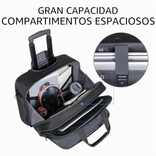 Miniatura 3 de Kroser - Maletín Con Ruedas Para Portátiles De Hasta 17,3 Pulgadas, Impermeable, Con Bolsillos Rfid, Para Viajes, Escuela, Hombres Y Mujeres, Color Negro