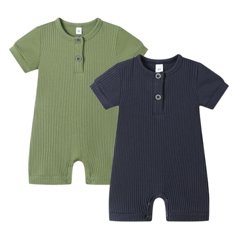 Image of Bafeicao Baby Boy Girl 2/3 Pack Solid Romper Ribbed Short/Long Sleeve Bodysuit Jumpsuit Infant Knitted Outfits Clothes