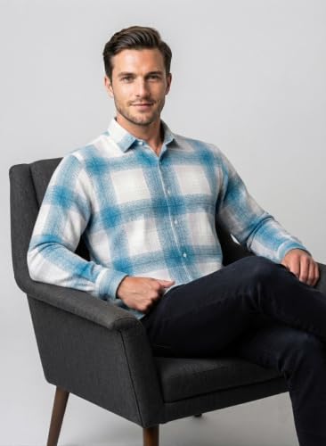 Image of DEEMOON Men's Cotton Blend Regular Fit Shirt | Full Sleeves Checkered Casual Button-Down Shirt for Men (Available in Plus Size)