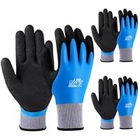 flintronic Waterproof Work Gloves, 3 Pairs Ultra-Grip Work Gloves Non-Slip Latex Coated Versatile for Gardening, Car Washing, Fishing, Cleaning, Outdoor Tasks, Blue, L