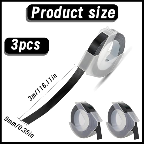 3er-Pack Dymo Omega,9 Mm Dymo PräGegeräT,Kann Ersetzt Werden Etikettenband,Schwarzer Hintergrund Mit WeißEm Text PräGeband,3 M Lang,Kann Verwendet Werden FüR Junior PräGegeräT