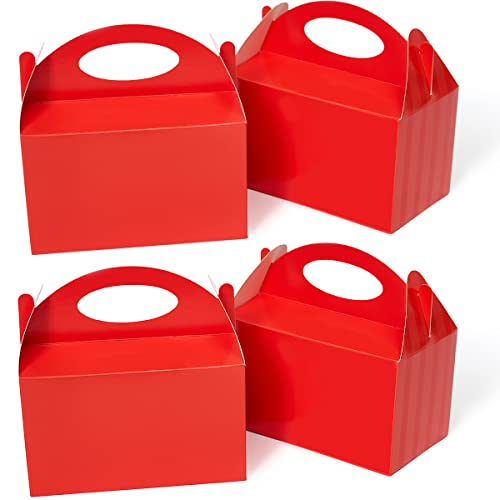 P6RD50 Happyhiram 50 Count Red Party Favor Boxes, Treat Boxes with Handles 6" Gable Boxes Candy Boxes Party Favor Paper Gift Boxes for Kids Birthday Baby Shower Bridal Shower