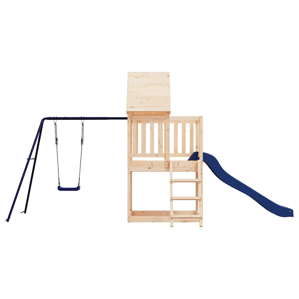 Spielturm Massivholz Kiefer mit Wellenrutsche und Einzelschaukel, 90 cm Plattform, Garten Spielhaus für Kinder, Klettergerüst und Sandkasten