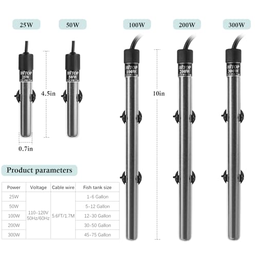Image of HITOP Compact Submersible Aquarium Heater -25W Digital Heater for Fish Tank Turtle Tank, for Saltwater and Fresh Water with Temperature Controller