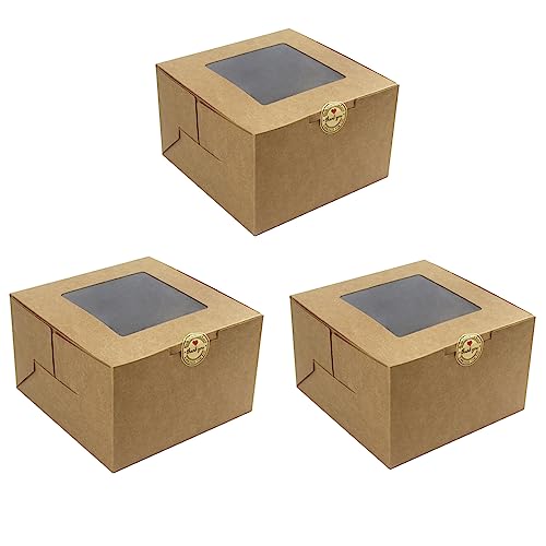 Salome Idea 30 PCS Bakery Boxes,4x4x2.5 Inches Small Pastry Treat Boxes with Window Gift Packaging Boxes for Cookies,Pastries,Mini Cakes,Donut,Pie Slice,Stickers Included(Brown)