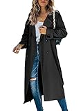 Makkrom Women's Double Breasted Long Trench Coat Windproof Classic Lapel Slim Overcoat with Belt