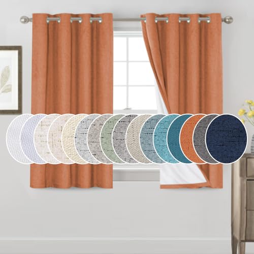 Image of PrinceDeco 100% Blackout Linen Textured Curtains for Bedroom Room Darkening Burlap Grommet Textured Curtains Noise Reducing Window Treatment Drapes for Dining Room,52 inch Wide Per Panel, Set of 2,Orange
