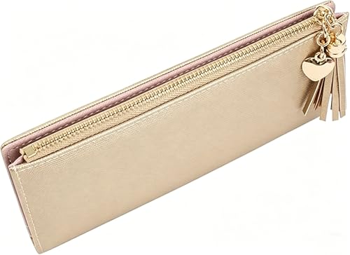 Image of Valentoria Womens Wallet Cute Elegant Long Slim Card Holder Case Minimalist Coin Purse Thin Tassels Zip Clutch Wallets for Girls Ladies | Cute