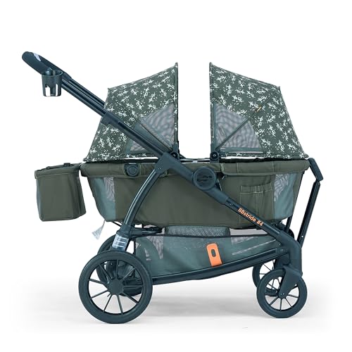 Image of Pamo Babe Kid Wagon Double Stroller for 2 Kids Push Pull Double Wagon Travel Stroller Adjustable Handbar Waterproof Canopy Cup Holder and 3 Point Harness Green