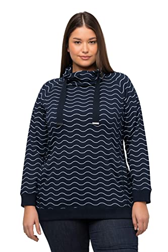 Ulla Popken Damen Drapagekragen Sweatshirt, Mattes Nachtblau, 50-52