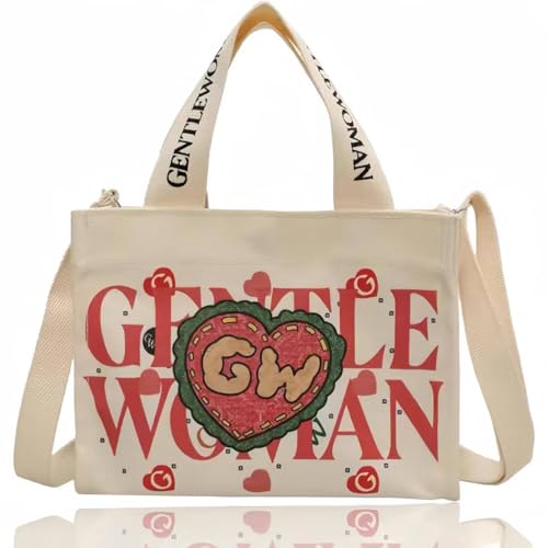Cute Gentle Woman Tote Bag Colorful Hand-painted Canvas Handbags Handheld Shoulder Bag Office Travel Essentials