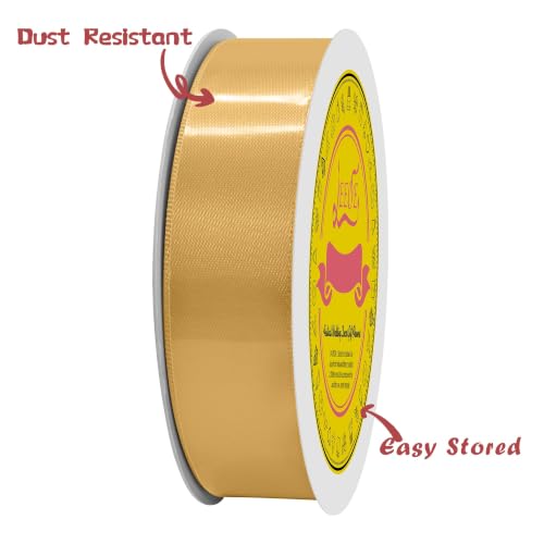 Image of Double Face Old Gold Satin Ribbon 7 /8 inch X 25 Yards Polyester Old Gold Ribbon for Gift Wrapping Very Suitable for Weddings Party Hair Bow Invitation Decorations and More