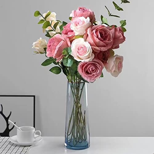 Fusihaihua Fake Rose Artificial Flowers For Home Decor Indoor 3 Sizes 3 Colors 13Pcs Artificial Roses With Stems For Diy Wedding Bouquets Arrangement Centerpiece Table Decorations (Bean Paste Powder) #TOP2