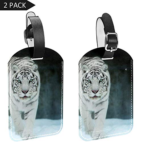 Preisvergleich Produktbild EZIOLY Gepäckanhänger mit weißem Tiger im Schnee, PU-Leder, 2 Stück