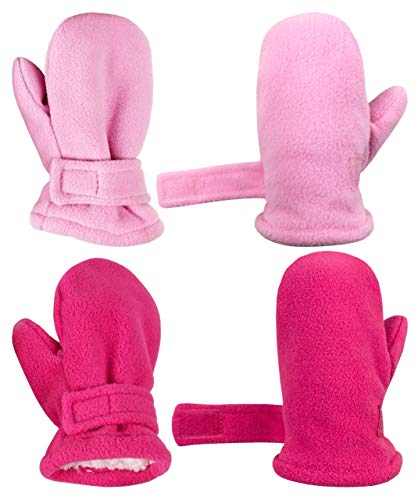 Image of N'Ice Caps Little Kids and Baby Easy-On Sherpa Lined Fleece Mittens - 2 Pair Pack