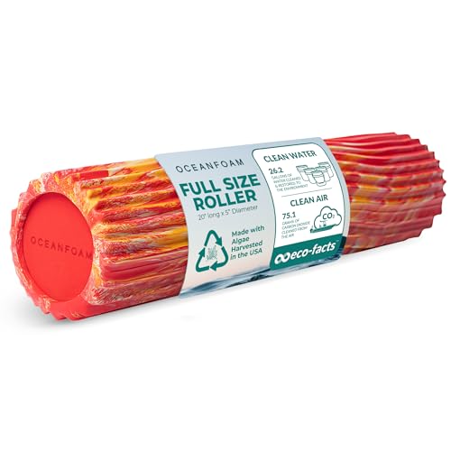 Oceanfoam Tidal Roller - Red, Gold & Natural Marbled - Muscle Massage Foam Roller for Back Pain & Stretching - Firm and Ergonomic Wide Wave Textured - Yoga, Athletics, & Wellness - Full Size, 20" x 5"