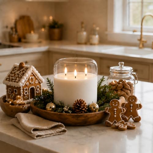 Image of Homemory 6 x 6 Inch Extra Large Flameless Candle, Clear Glass 3-Wick LED Pillar Candle, Pure White Real Wax Candle with Smooth Rounded Rim, Remote Control and Timer for Home Decor
