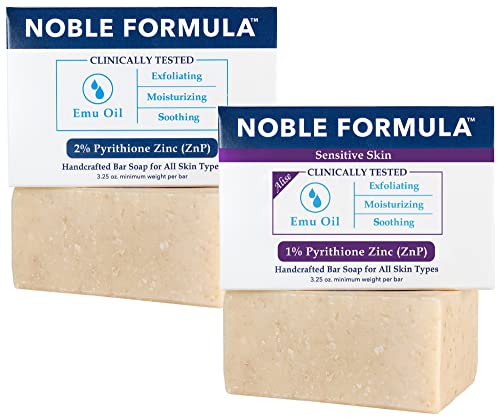 Noble Formula Pyrithione Zinc Soaps, 2% Emu Bar & 1% Alise Emu Bar Formulated for Sensitive Skin, 3.25 oz Each