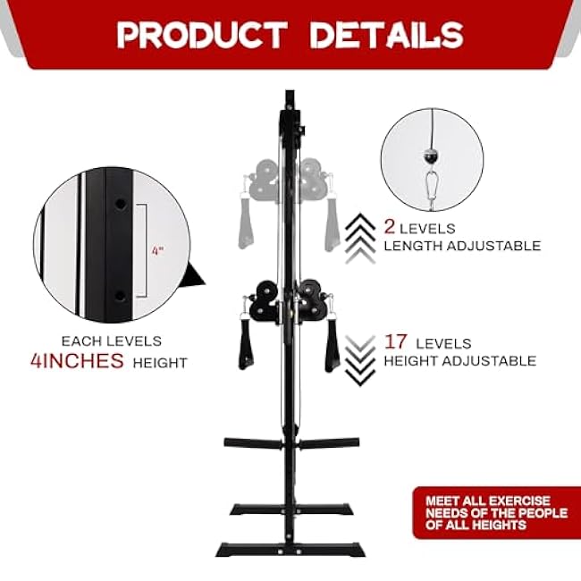 Wall Mount Cable Station with Adjustable Dual Pulley System Pull Down Fitness Station