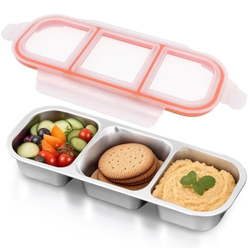 Image of Pack of 2 Stainless Steel Lunch Box 700 ml | Airtight Leakproof 3 Compartment Tiffin Box for Kids & Adults | Food Storage Container for School, Office, Picnic, Meal Prep
