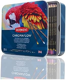Derwent Chromaflow Pencils, Set of 72 in Tin, 3.5mm Round Core, Premium Core Strength, Blendable with Smooth Texture, Ideal for Drawing, Colouring & Layering, Professional Quality, 2306014