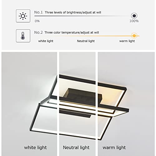 Plafonnier LED dimmable 90W rectangulaire noir avec télécommande pour salon - 8