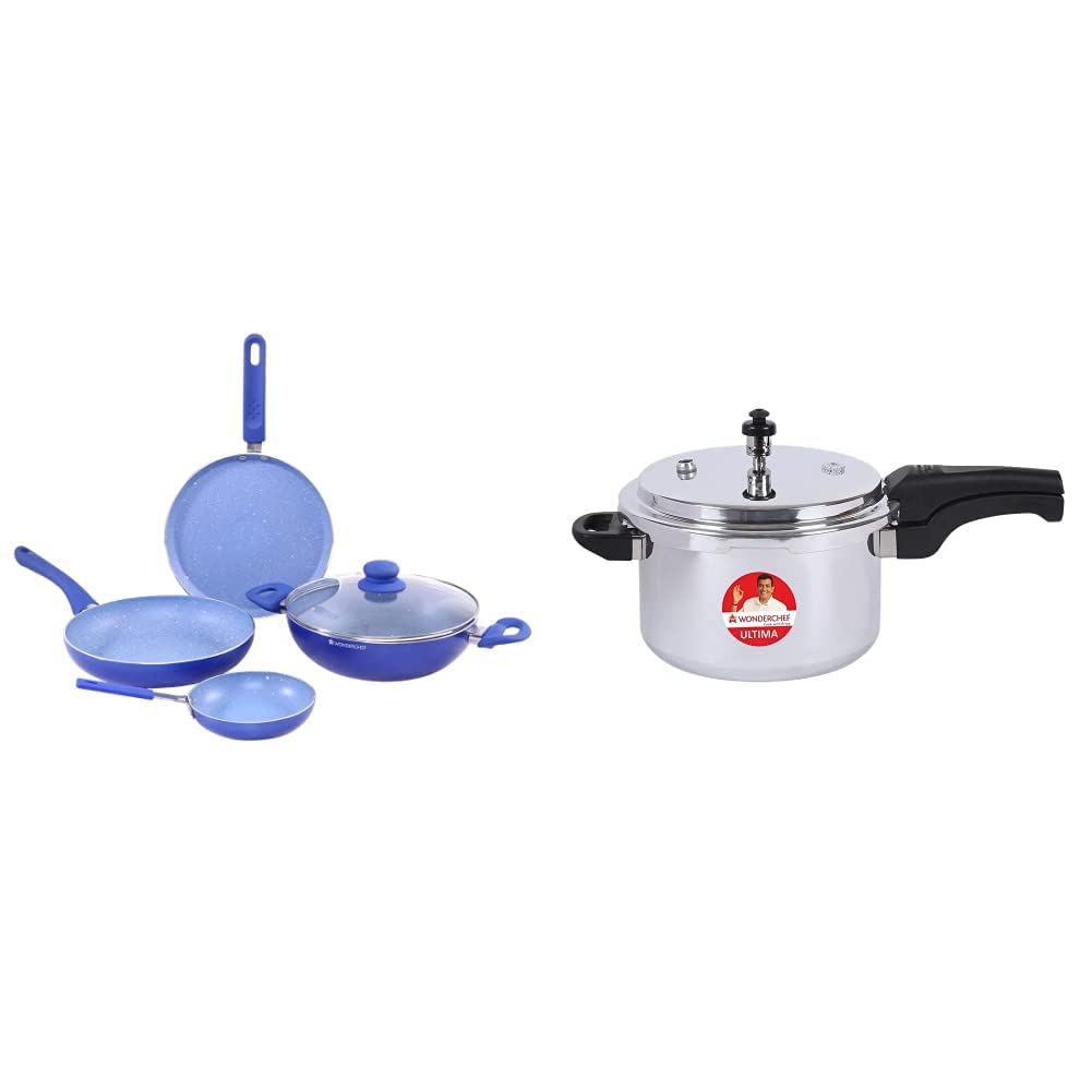 Wonderchef Aluminium Royal Velvet Set Blue and Ultima Outer Lid Pressure Cooker 5 Liters Combo (B091F3Y5ZB) Amazon Price History, Amazon Price Tracker