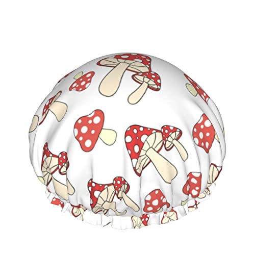 Chak Red Mushroom Shower Cap Women Waterproof Reusable Peva Lining Adjustable Elasticized Hem For All Long Hair Bath Hat #TOP22