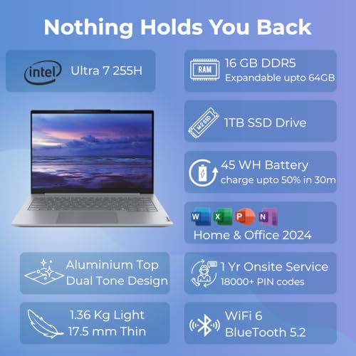Image of Lenovo ThinkBook 14, Intel Core Ultra 7 255H, 16GB RAM, 1TB SSD, WUXGA IPS 14 inch (35.56cm), Win 11 Home, Arctic Grey, 1.36Kg, 21SJA0KCIG, Fingerprint, Backlit, 300 Nits, 1Y Warranty, AI Powered Laptop