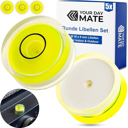 Set di fiale per livelle rotonde, 5 pezzi, con Ø 18 mm, livella a bolla d'aria senza etichetta, livella ad acqua, livella circolare, livella circolare per caravan, macchina fotografica, fai da te