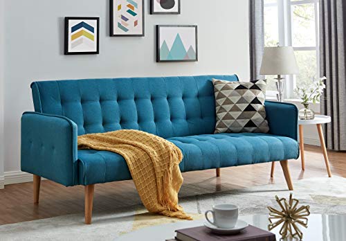 Bravich - Scandinavian Style Folding Three Seater Sofa/Click Clack Sofa Bed With Armrests. Versatile & Adjustable Sofa Bed For Living Room/Office With Fashionable Piping Detail - Sea Blue