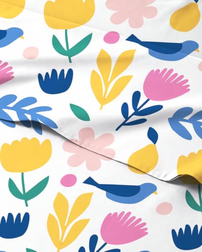 Image of Kids Full Size Tulip Bed Sheets - 4 Piece Kids Tulip Sheet Set - Floral Garden Bedding - Ultra-Soft, Cute & Cozy - Breathable & Machine Washable - Colorful Bed Set for Boys, Girls, Teens & Toddlers