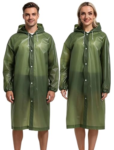 Borogo - Borogo 2 Pack Reusable EVA Rain Ponchos for Adults, Emergency Rain Coats for Camping Hiking & Travelling Military Green - Best Deal on Amazon
