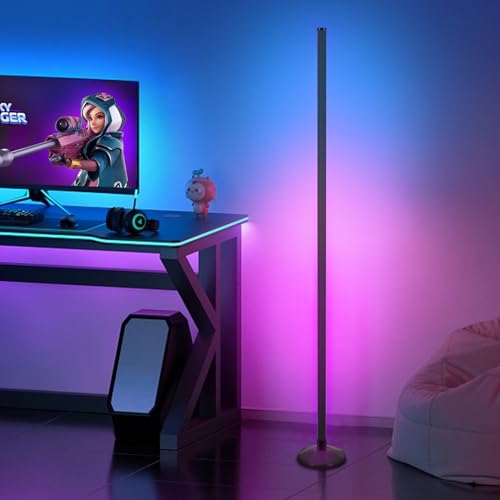 Image of RGB Angle Floor Lamp, RGB Color Changing Floor Lamp with Bluetooth App and Remote Control, Music Sync, 65 inch Mood Lighting, 24H Timer, 398+ DIY Modes