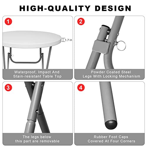 Byliable 32In Cocktail Table, Round High Top Folding Table, Indoor Outdoor Plastic Bar Height Table For Patio, Backyard, Dining Room, Parties, Weddings, With Removable Legs, Granite White #TOP2