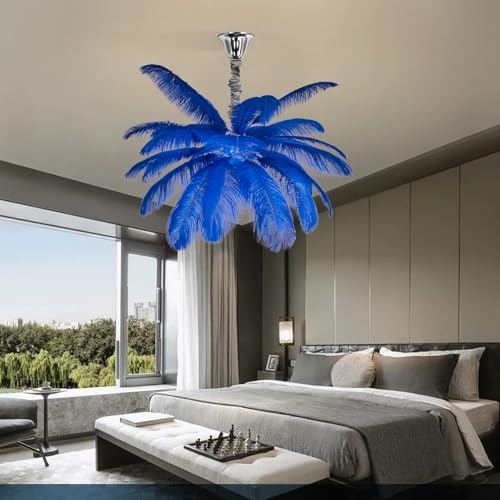 Image of Harold Electricals Modern Blue Ostrich Plumes Chandelier |Creative Feather Dulight Ceiling Pendant Light for Bedroom Living Room Dining Area Cafe Hotel Photography Prop -Bulb Included