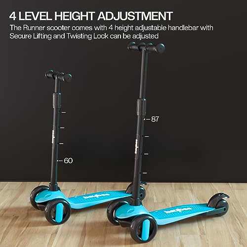 Image of Baybee Alpha Kick Scooter for Kids, Smart 3 Wheel Kids Scooter with 4 Height Adjustable Handle, Runner Scooters with Led PU Wheels & Brake, Skate Scooters for Kid 3 to 10 Years Boys Girls (Teal)