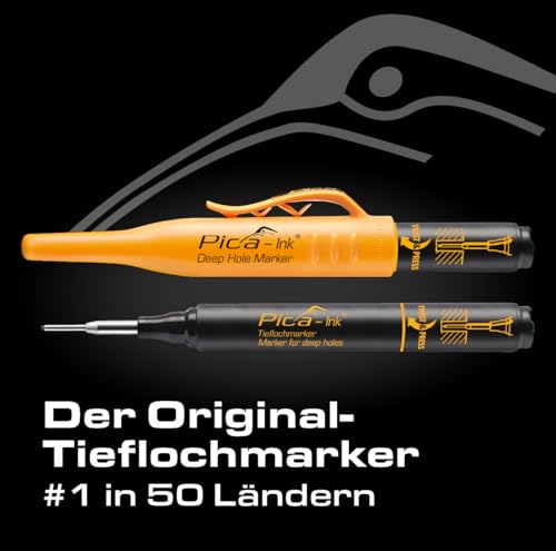 Pica Ink-Set I 3 Tieflochmarker in schwarz, rot, blau I 1,5mm I permanenter Markierstift ideal für schwer zugängliche Stellen I perfekt für Bohrlöcher I wasserfest I für fast alle Oberflächen