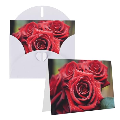 QMNEHJ グリーティングカード サンキューカード 封筒付き ブランクノートカード 4x6インチ バースデーカード 美しいレッドローズ ウェディングカード お悔やみカード おもしろい思考カード あらゆる機会に