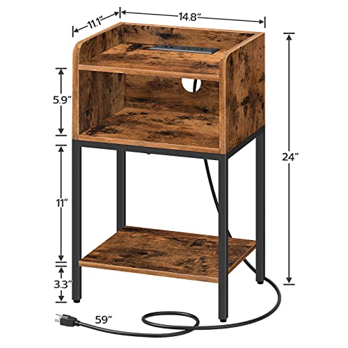 Hoobro Nightstand With Charging Station, End Table With Open Drawer, Side Table With Usb Ports And Outlets, For Small Spaces, Bedroom, Rustic Brown Bf381Bz01 #TOP2