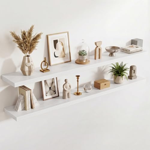 Image of Acovy 10 inch Extra Deep Floating Shelves for Wall, 72 inch Long Wood Wall Shelves Set of 2 for Bathroom Bedroom Kitchen Living Room Laundry Room, Modern Floating Shelf for Home Decor