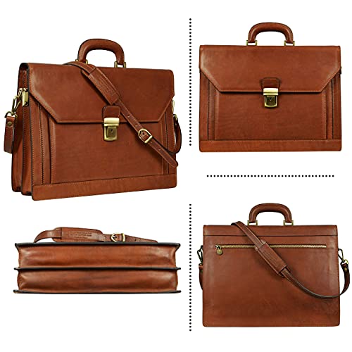 Time Resistance Mens Leather Briefcase Full Grain Leather Laptop Bag Up To 17’’ Brown Attache Case #TOP3