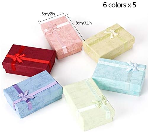 30 Pack Jewelry Gifts Boxes,Kraft Boxes,Rectangular Cardboard Packaging Box Set,Paper Gift Wrapping Boxes with Ribbon Bow-Knot,for Anniversaries Weddings Party Festivals Birthdays DIY Gift Wrapping
