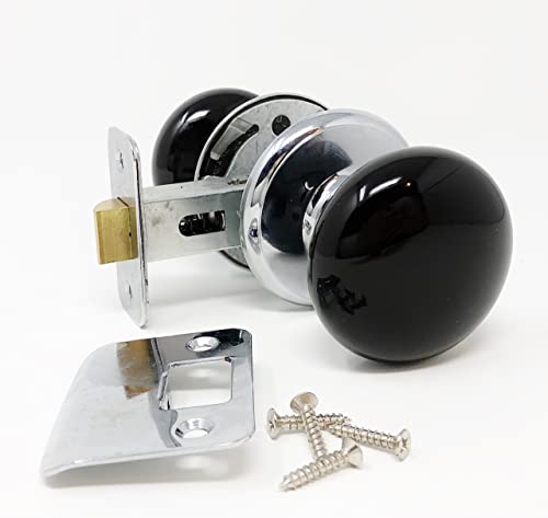 Gainsborough Genuine Porcelain Door Knob Set (Non-Locking Hall & Closet, Ebony (Black) Porcelain & Chrome)