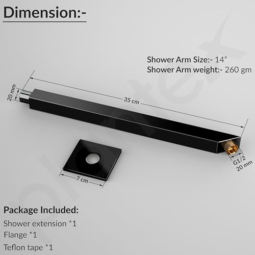 Image of Plantex 14-Inch Shower Arm for Overhead Shower /Stainless Steel Shower Pipe /Wall Mount Bathroom Fitting with -Inch Thread - Pack of 1 (Black)