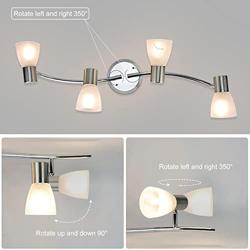 DLLT Led Track Light, 4-Light Foldable Spot Lights Fixtures with Glass Shade, Wall Accent S-Shaped Tracking Ceiling Lighting for Kitchen, Office, Bedroom, Hallway, E12 Base, Bulbs Not Included